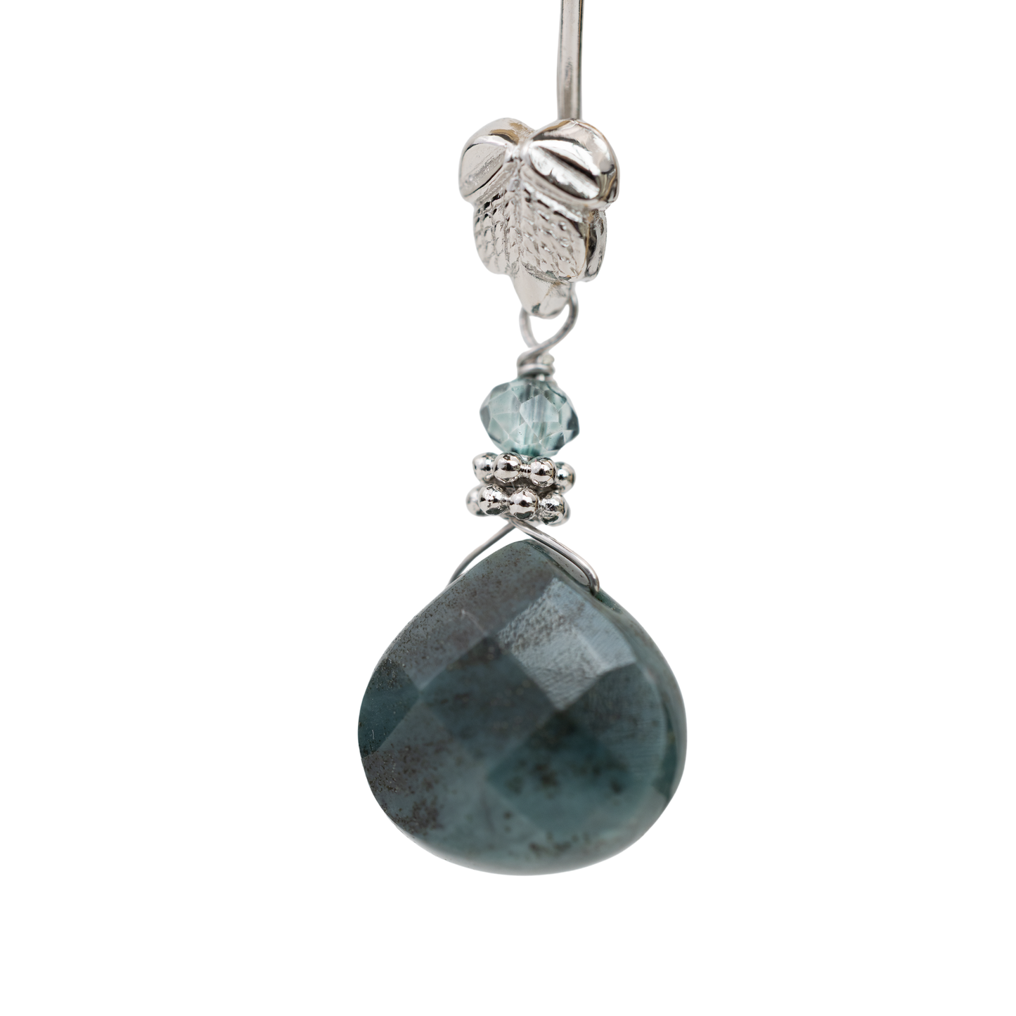 Sterling Silver Leaf with Green Agate Earring