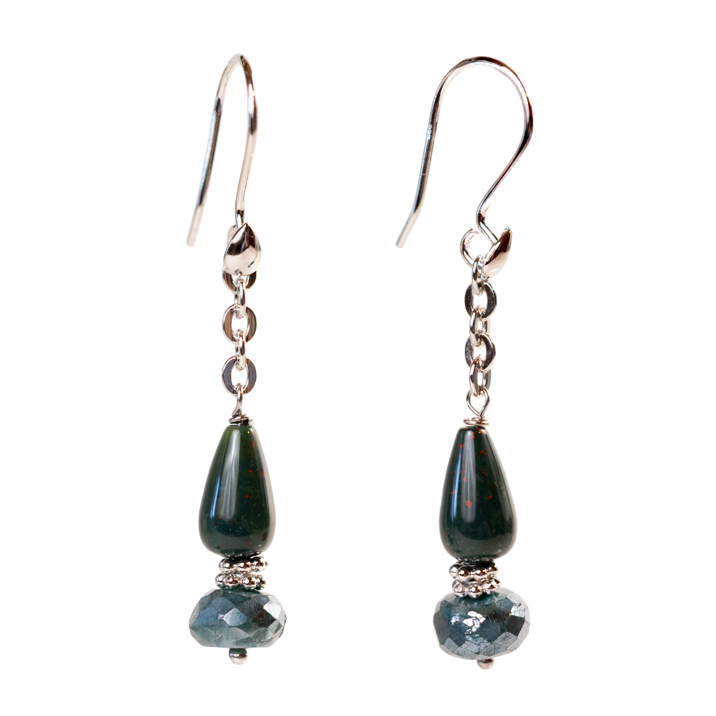 Sterling Silver Indian Bloodstone Mystic Labradorite Chain Earring