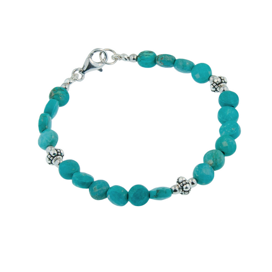Sterling Silver Turquoise Faceted Coin Bracelet