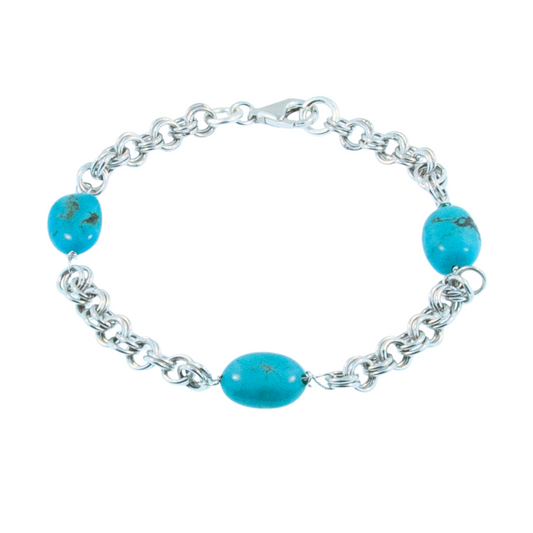 Sterling Silver Turquoise Nugget Double Link Bracelet