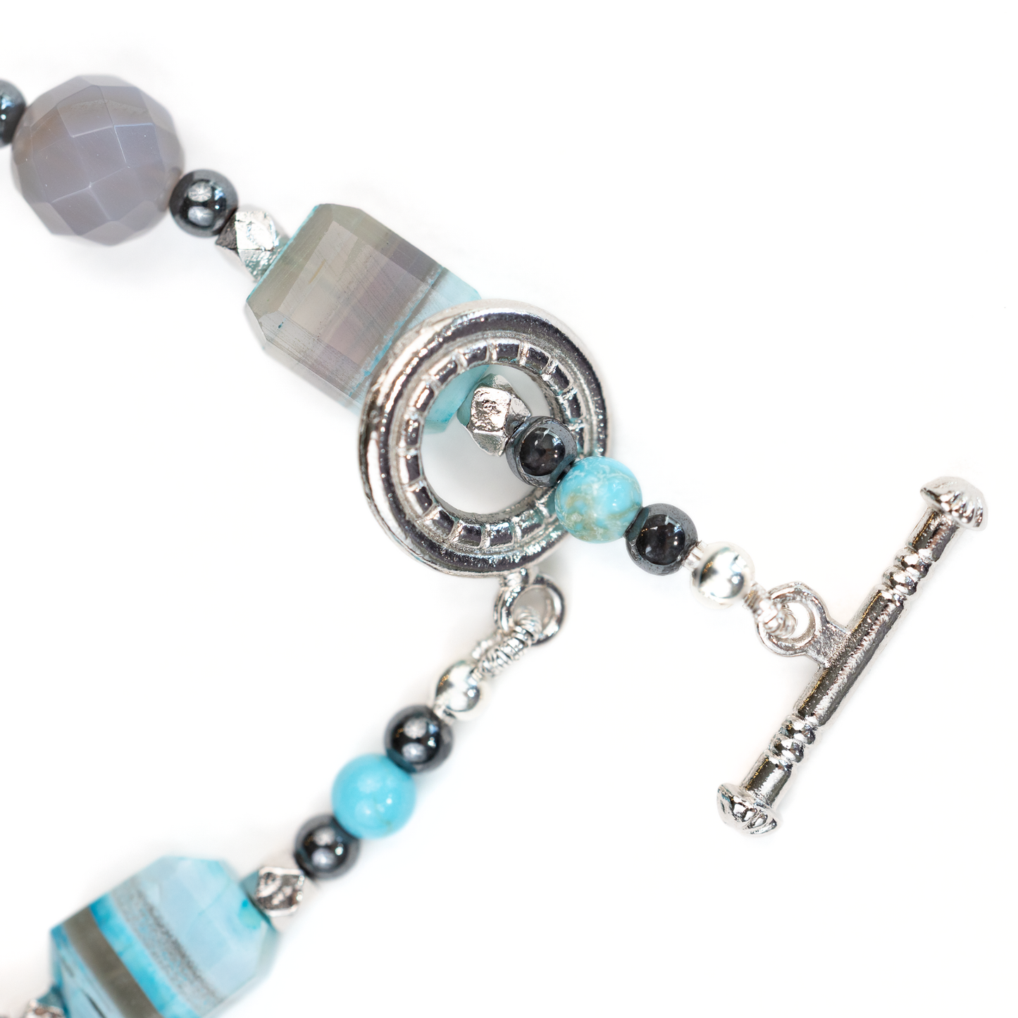 Sterling Silver Blue Lace Opal & Grey Agate Bracelet