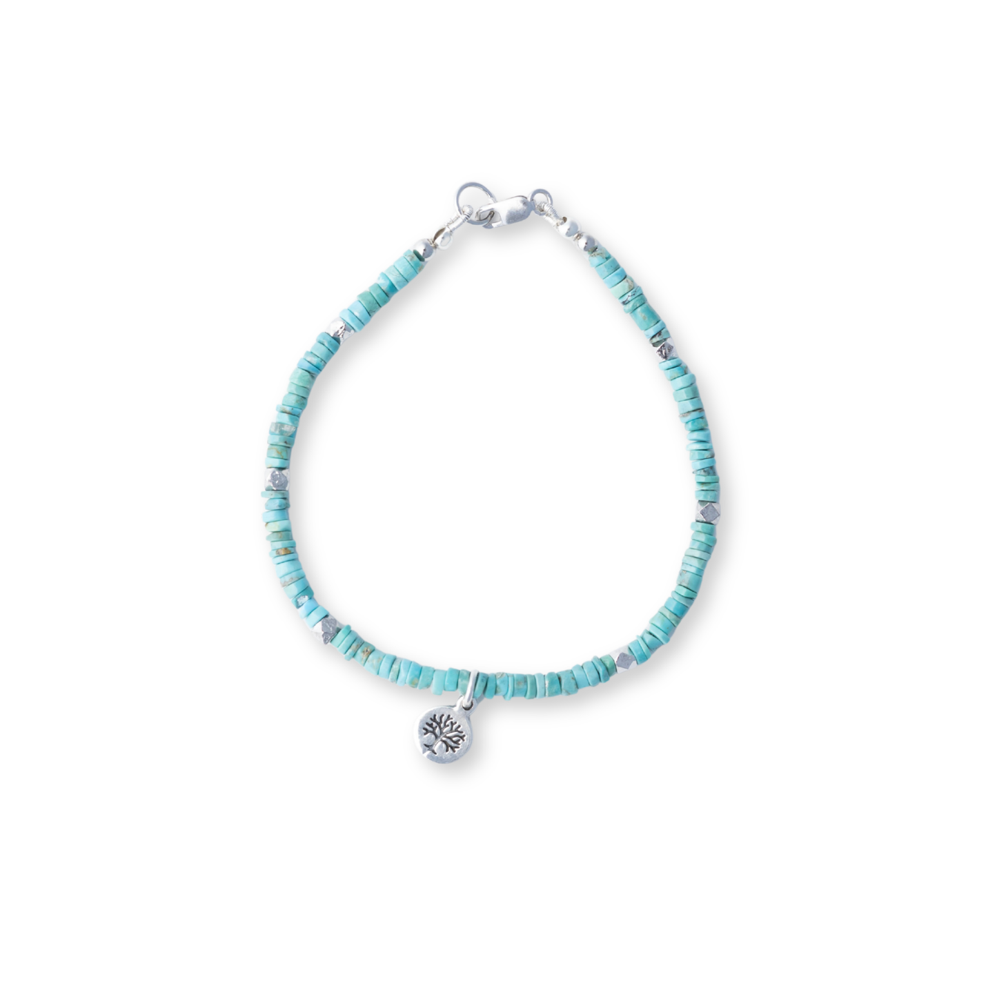 Sterling Silver Turquoise Heishi Tree of Life Bracelet