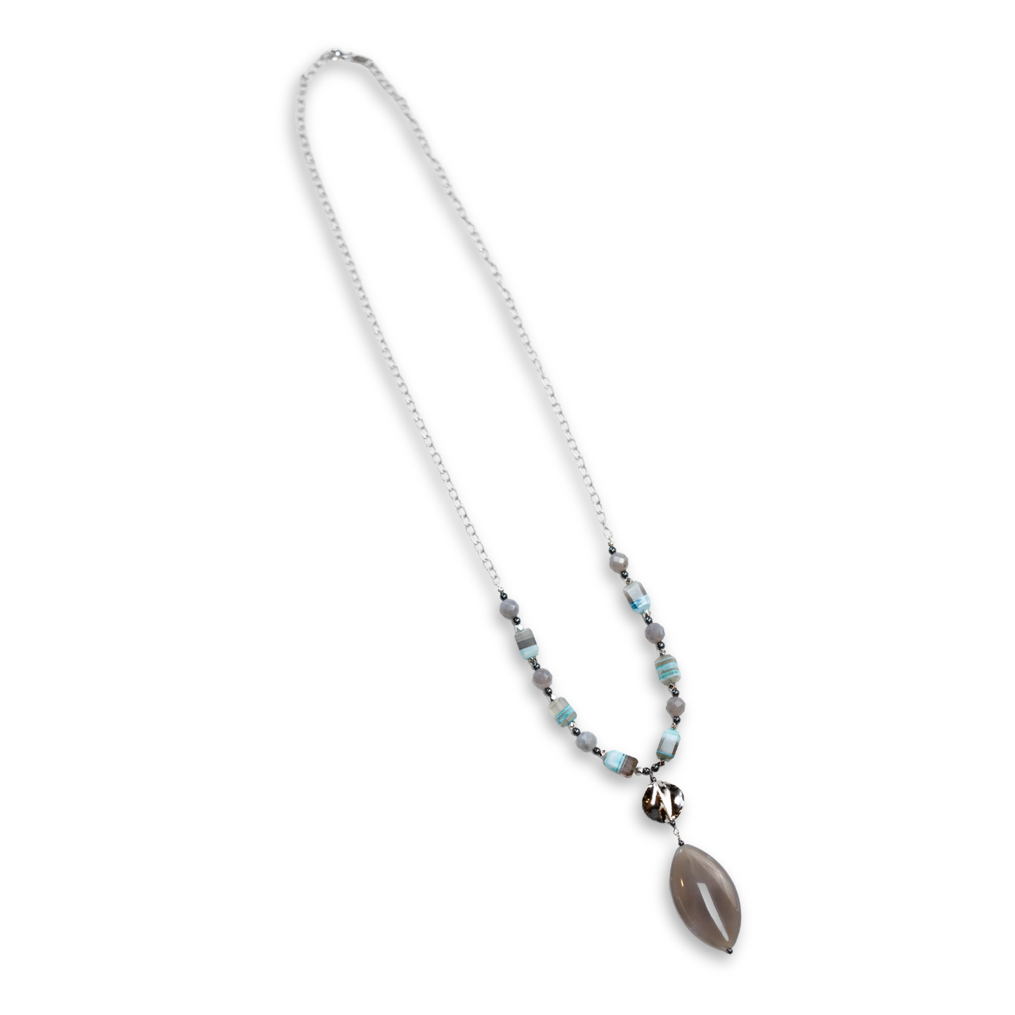 Sterling Silver Blue Lace Opal & Grey Agate Chain Necklace