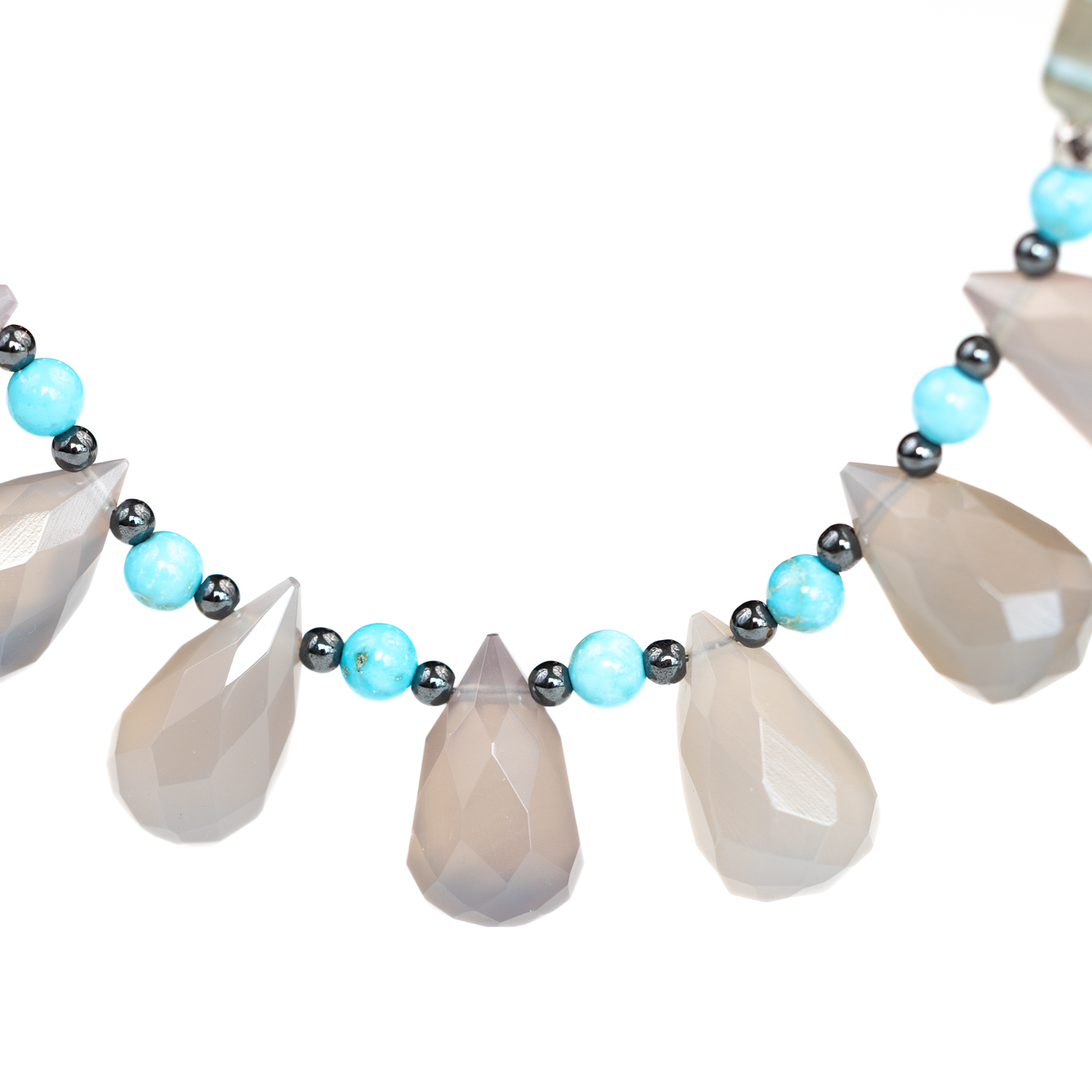 Sterling Silver Blue Lace Opal & Grey Agate Bib Necklace