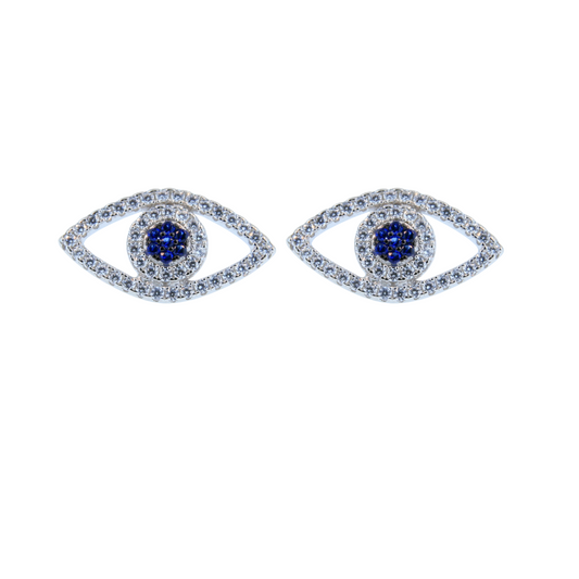 Sterling Silver White and Blue CZ Evil Eye Post