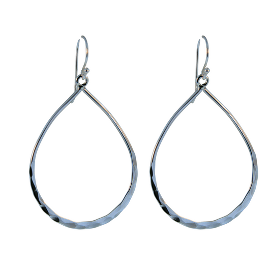 Sterling Silver Hammered Open Teadrop Earring