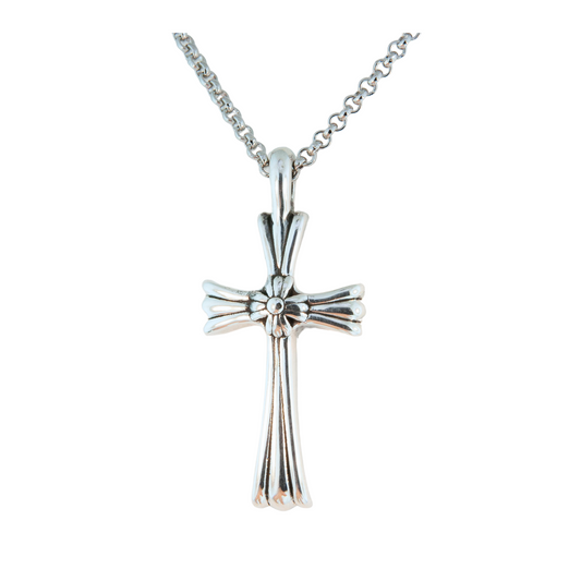 Sterling Silver Large Fluted Cross on Rolo Chain