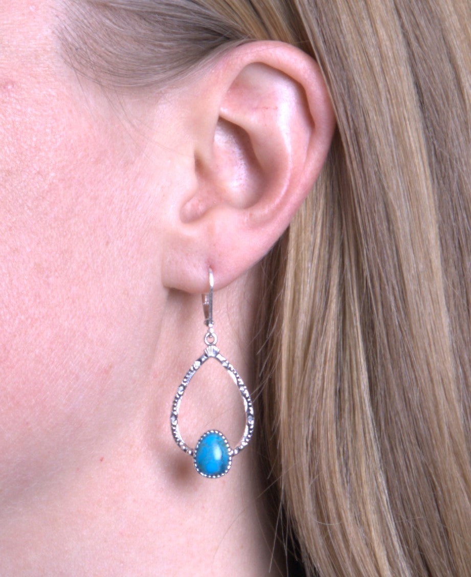 Sterling Silver Turquoise Open Textured Hoop