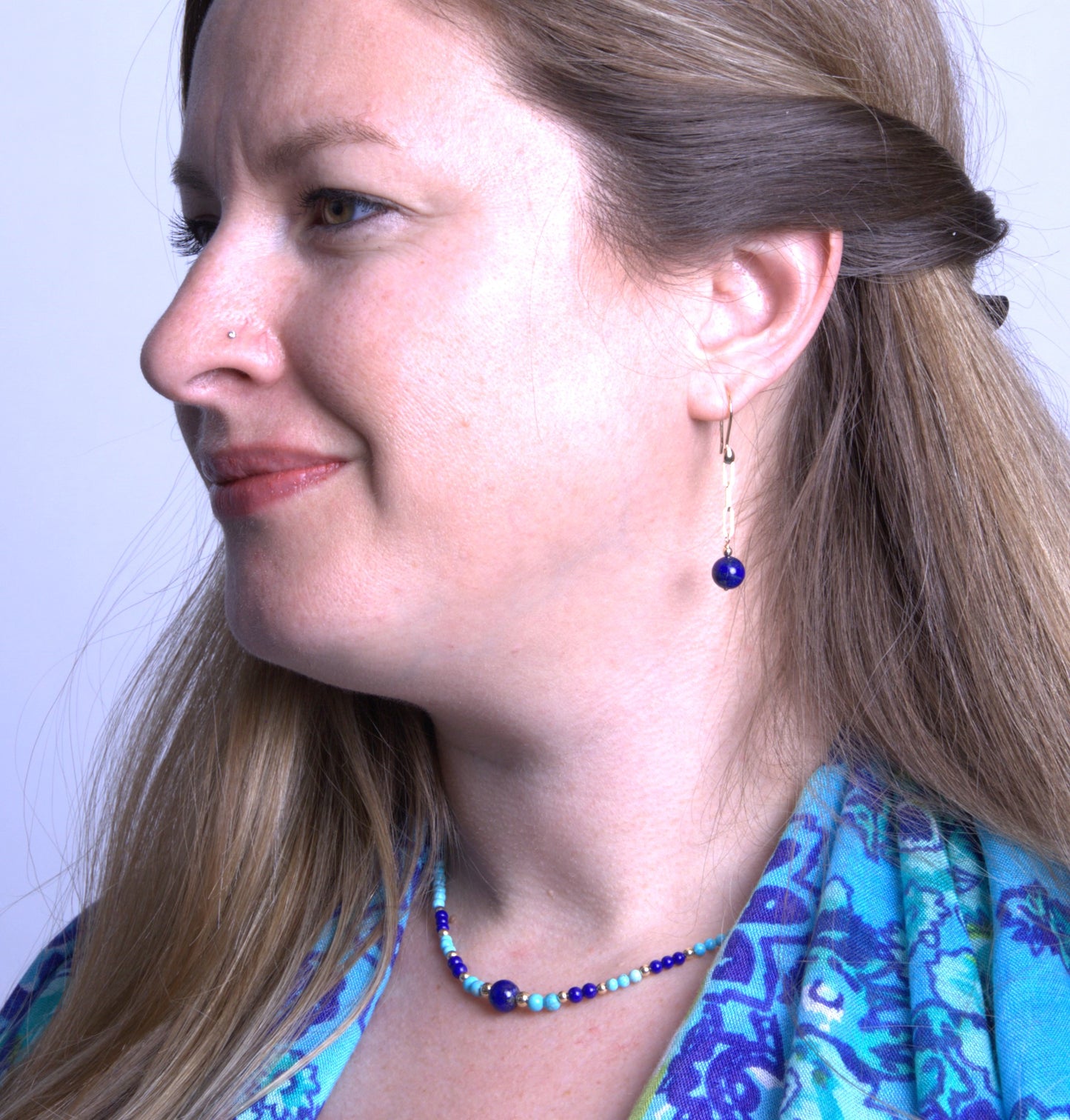 14K Gold Lapis & Turuoise 3mm Necklace