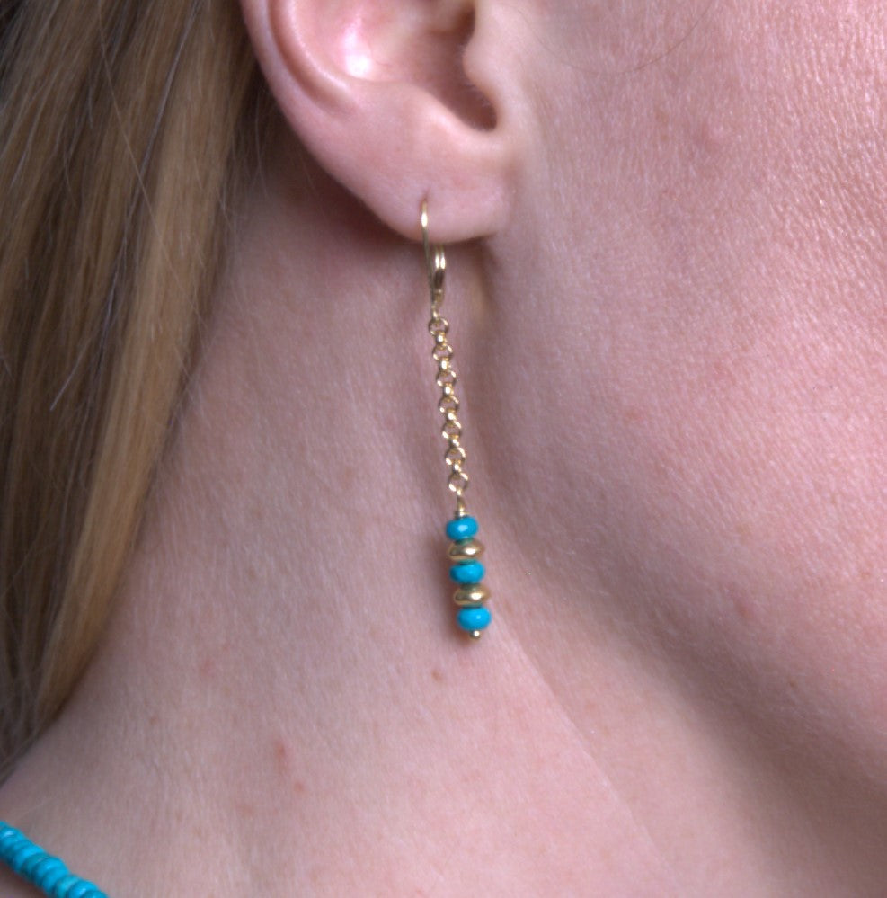 Gold Over Sterling Turquoise Stack on Chain Leverback