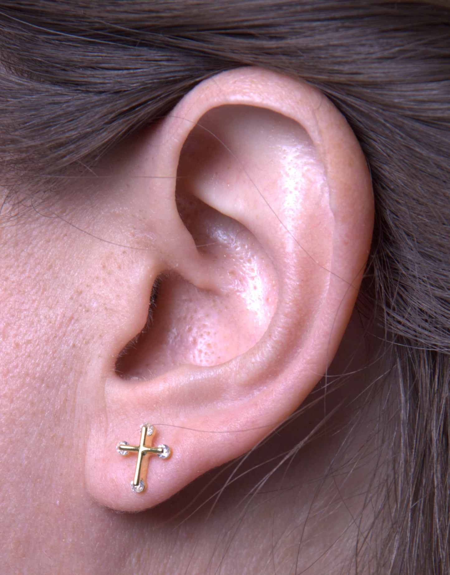 Gold Over Sterling Tiny Frosted Cross Earring