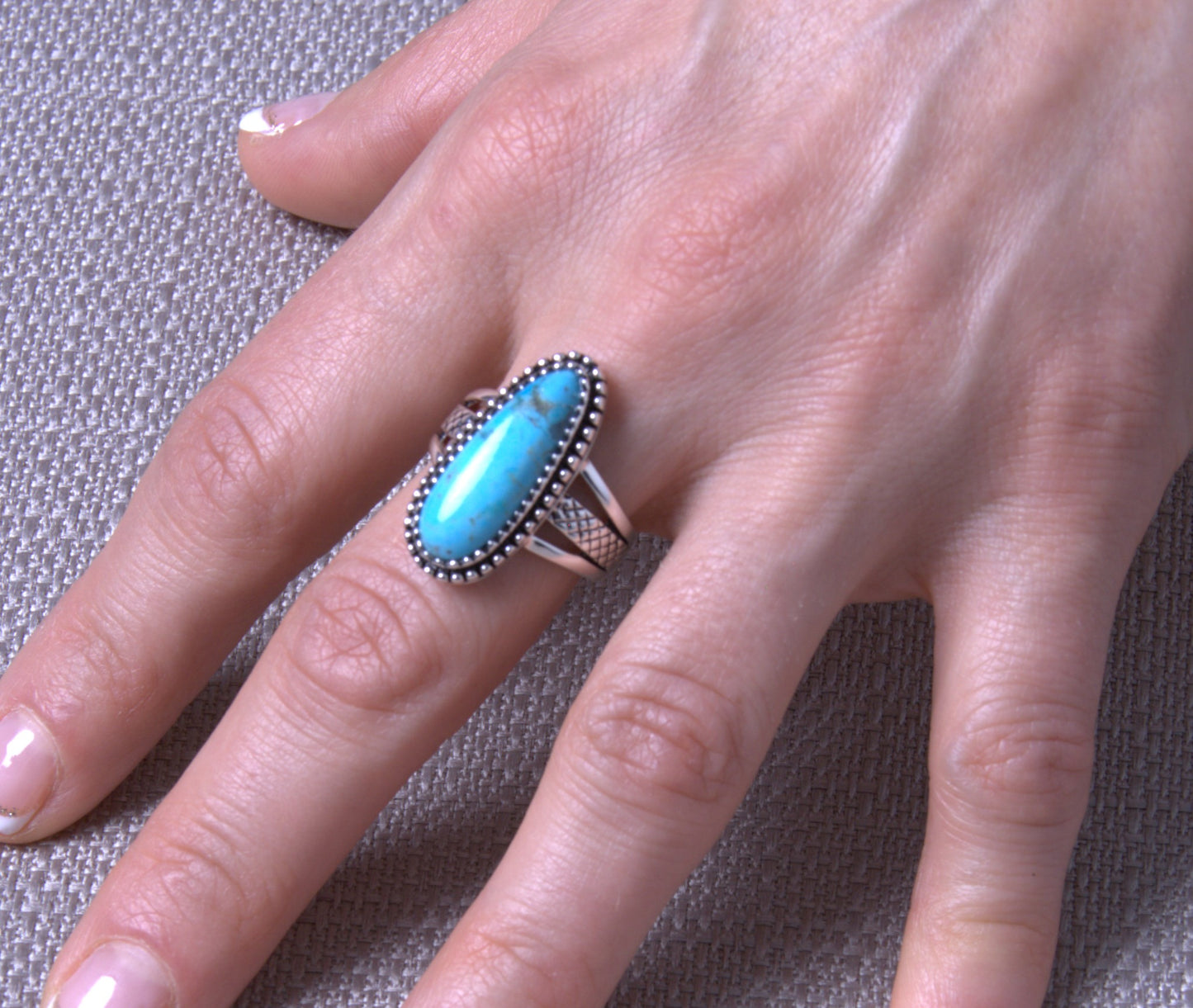 Sterling Silver Turquoise Long Oval Ring