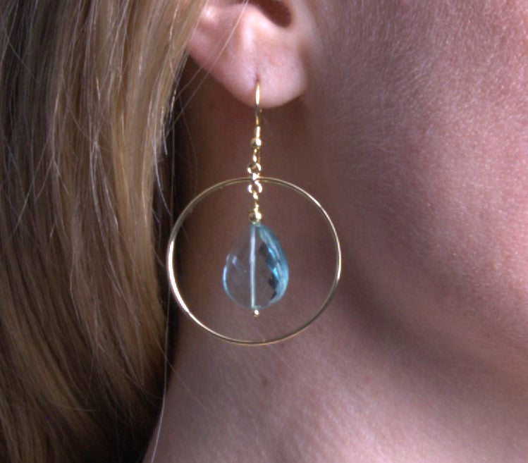 Gold Over Sterling Moldovite Twist Oval in Ring Earring