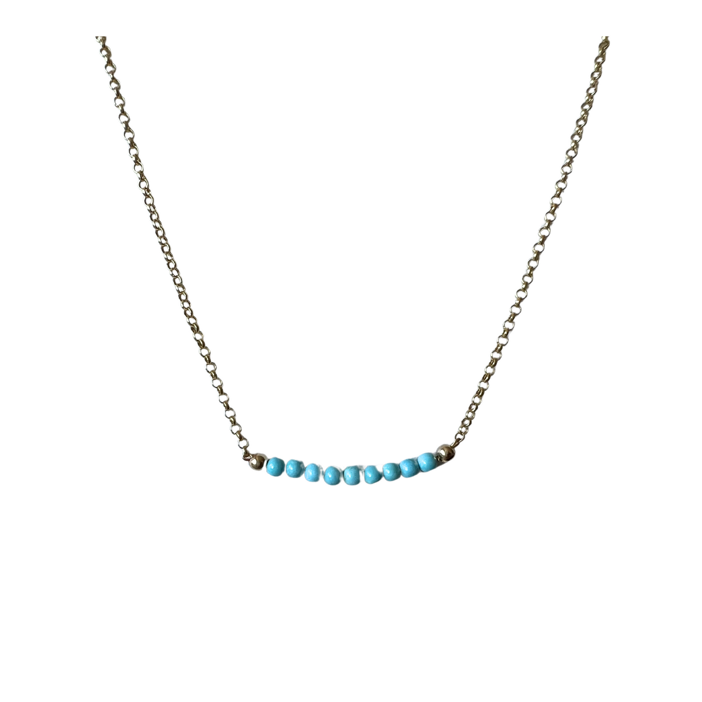 14K Gold Turquoise Bar on Rolo Chain Necklace