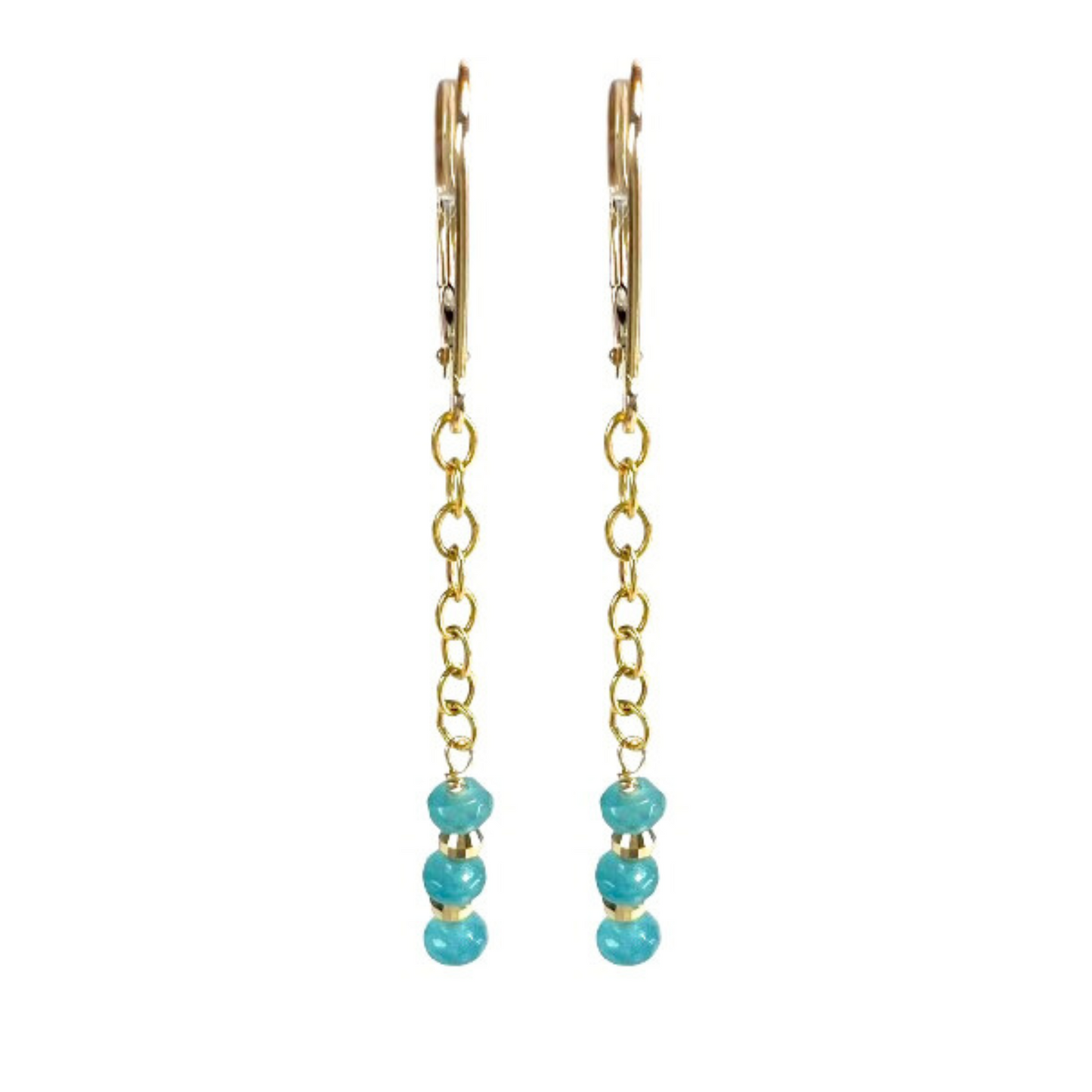 14K Gold Amazonite Mirror Bead Chain Earring