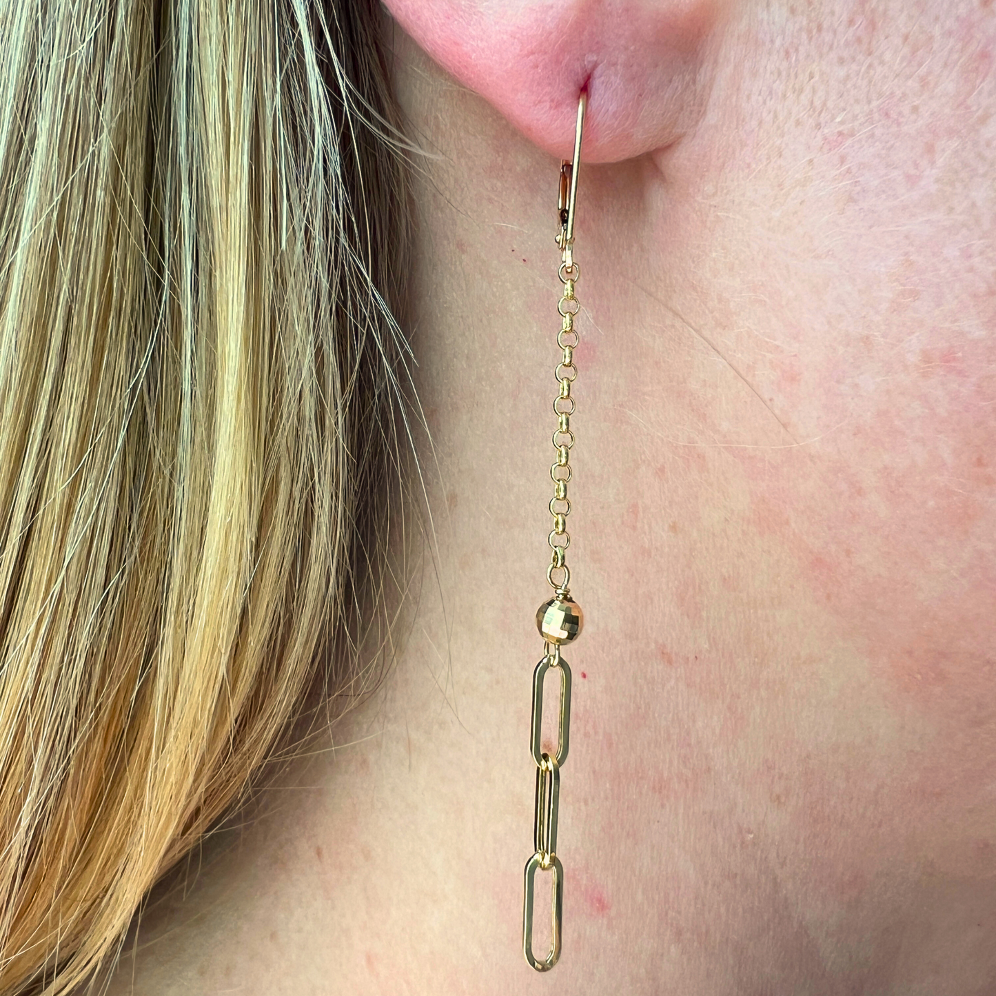 14K Gold Paperclip & Rolo Shoulder Duster Earring