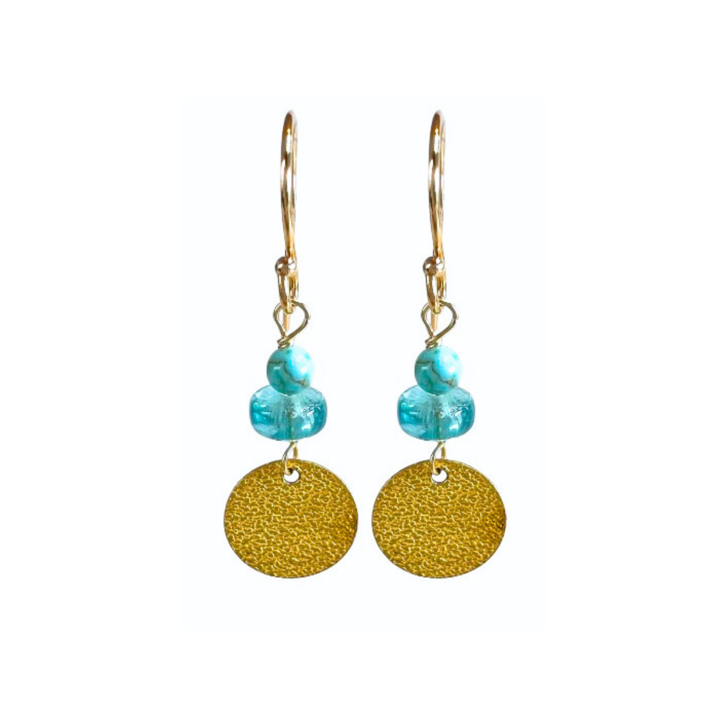 14K Gold Apatite Rondelle Turquoise Disc Earring