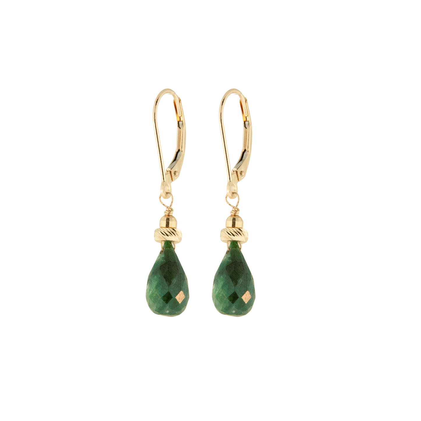 14K Gold Emerald Briolette Earring