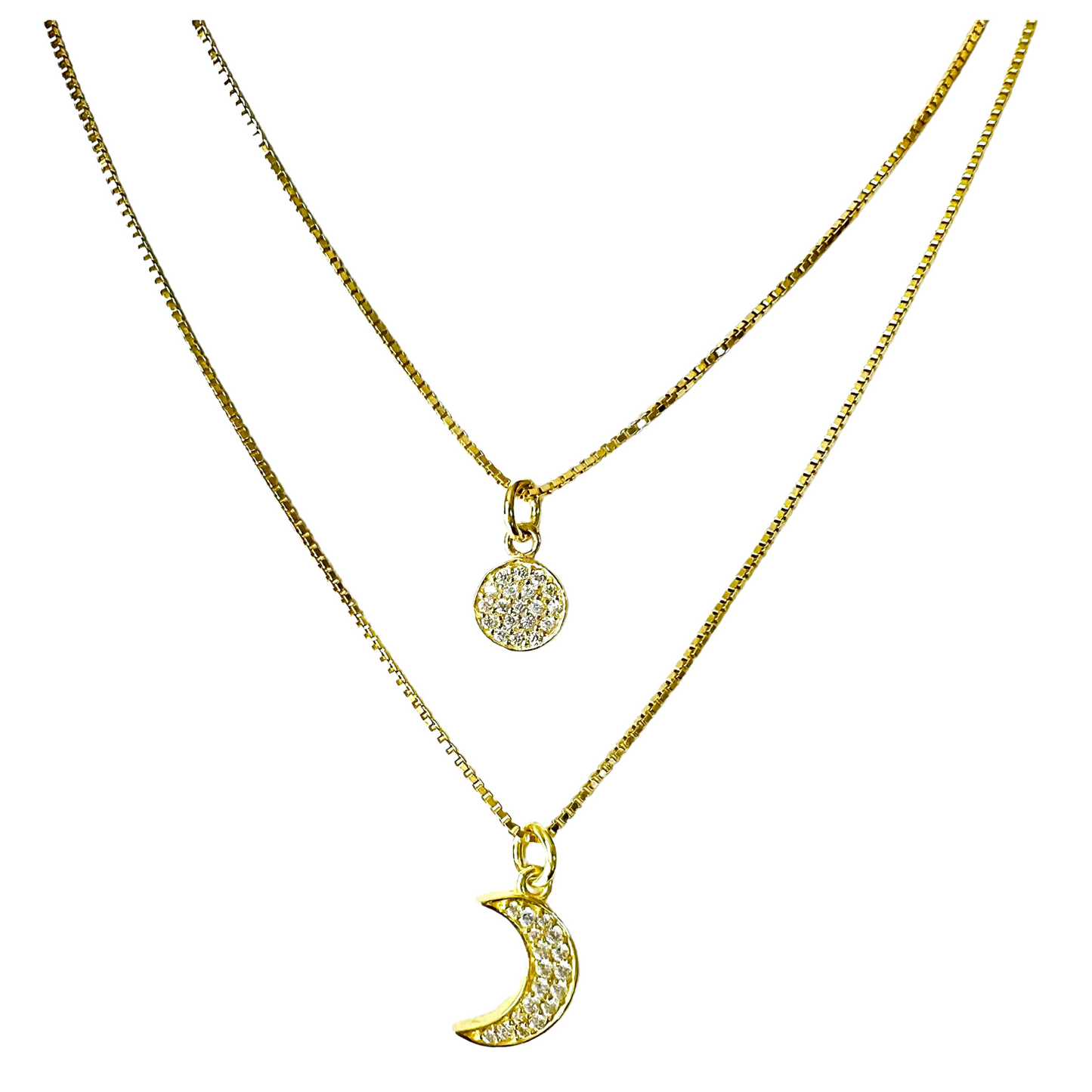 Gold Over Sterling CZ Crescent Moon Pendant on Chain