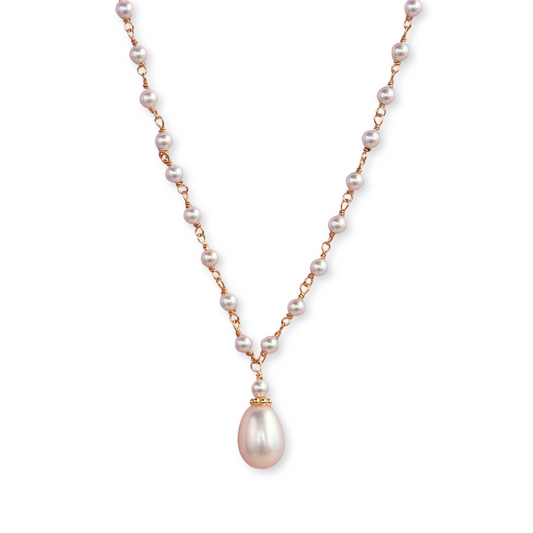 Gold Over Sterling White Pearl Wrapped Necklace