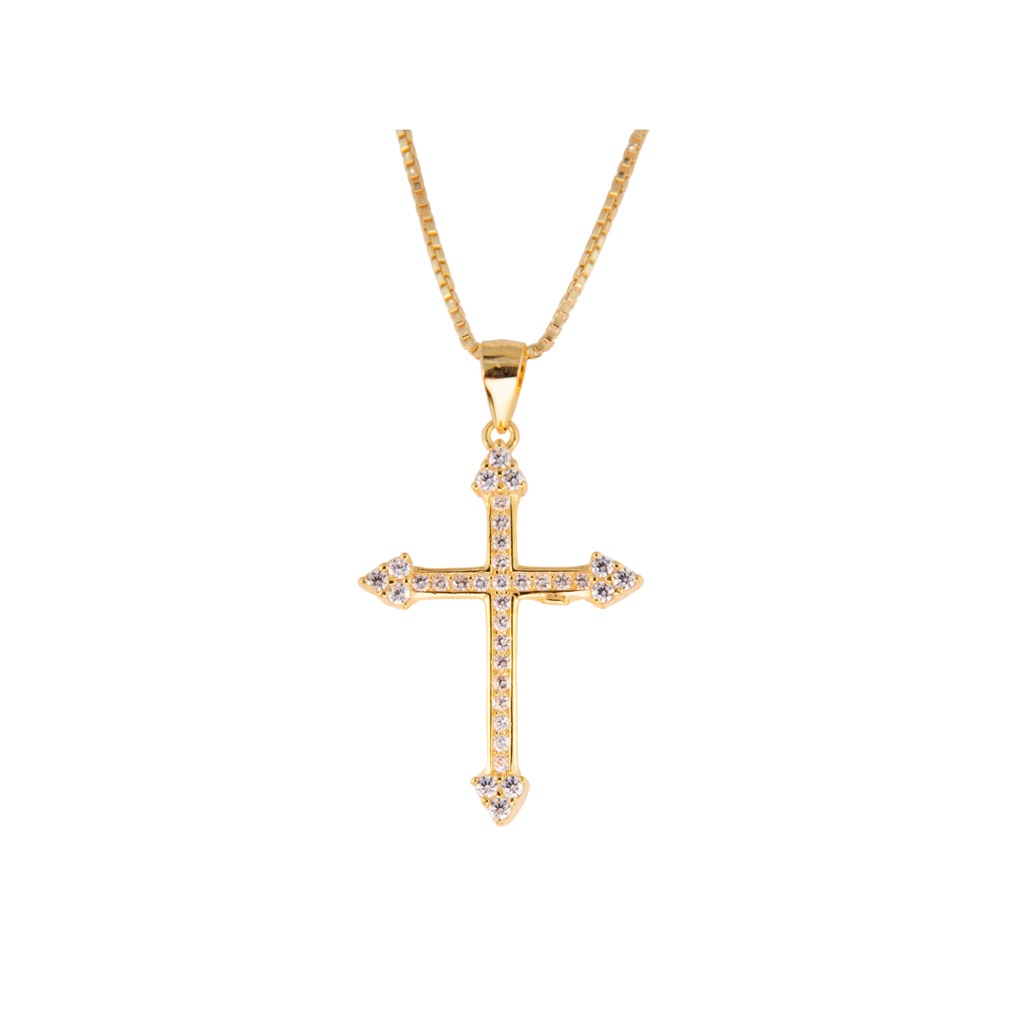 Gold Over Sterling Fancy CZ Cross on Chain