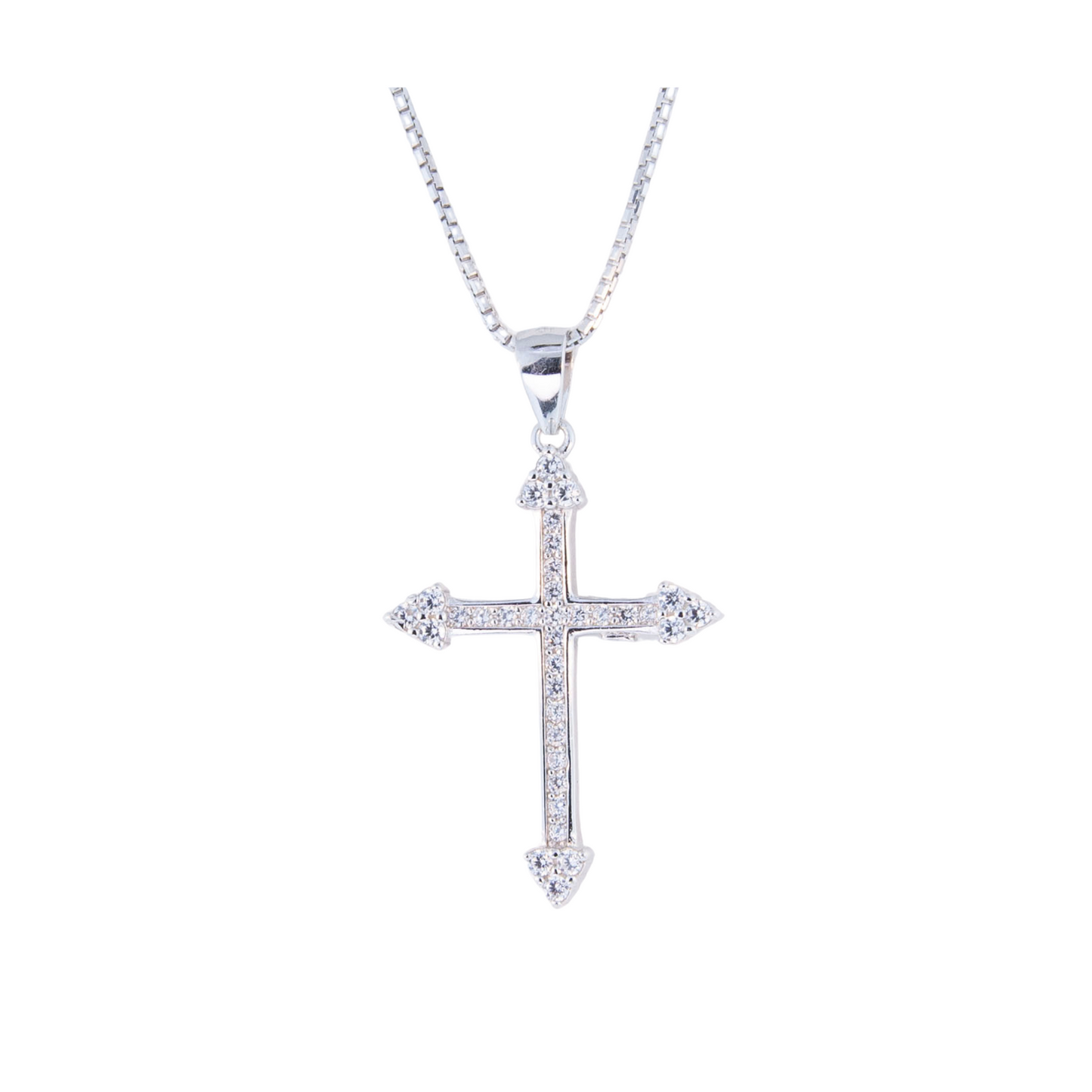 Sterling Silver Fancy CZ Cross on Chain