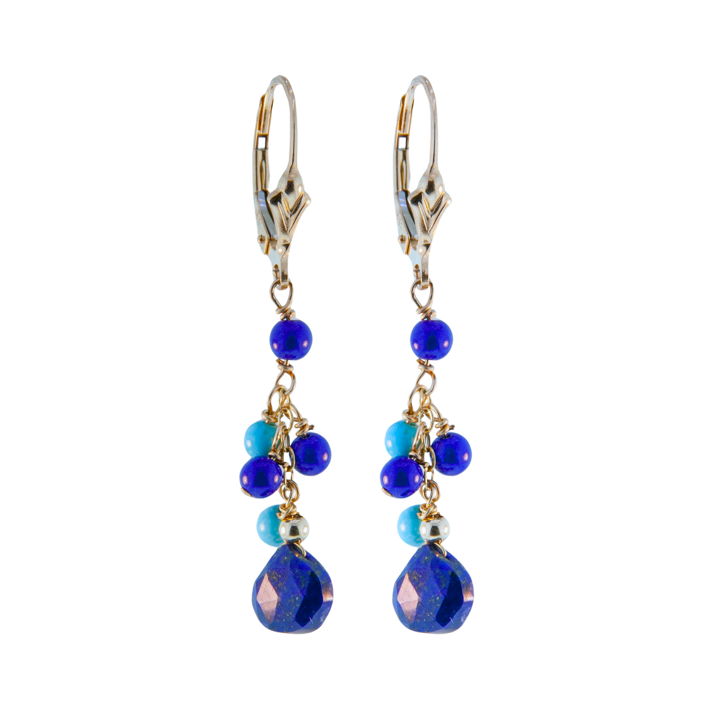 14K Gold Lapis & Turquoise Cascade Earring