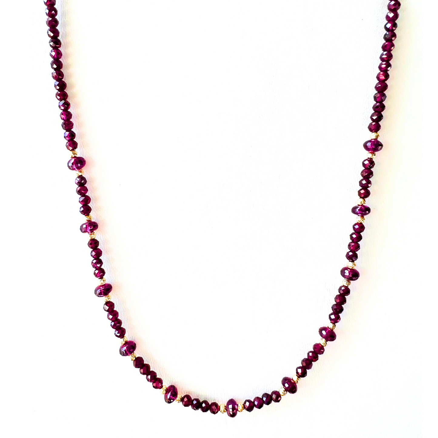 14K Gold Garnet Rondelle Necklace