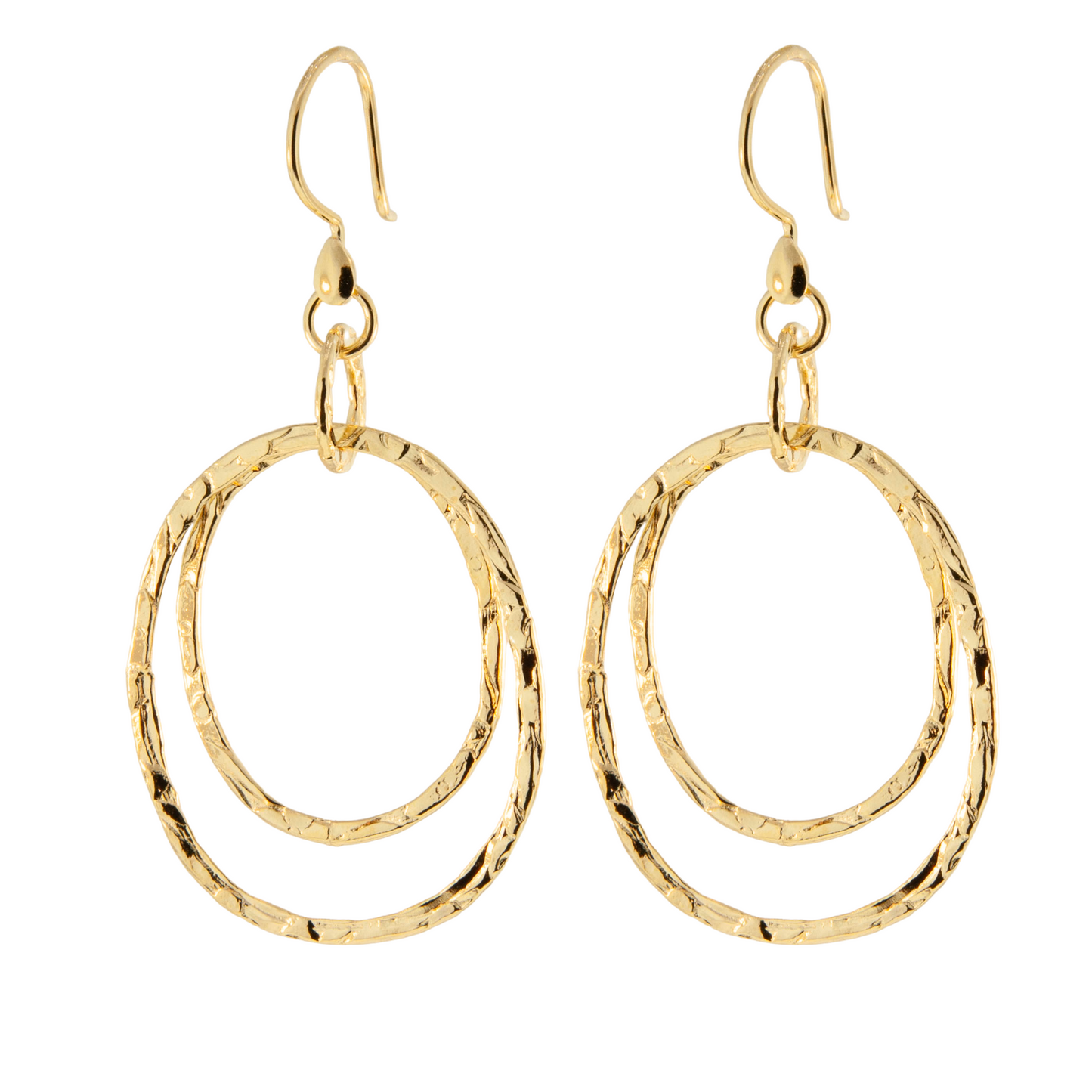 Gold Over Sterling Double Hammered Ovals Earring