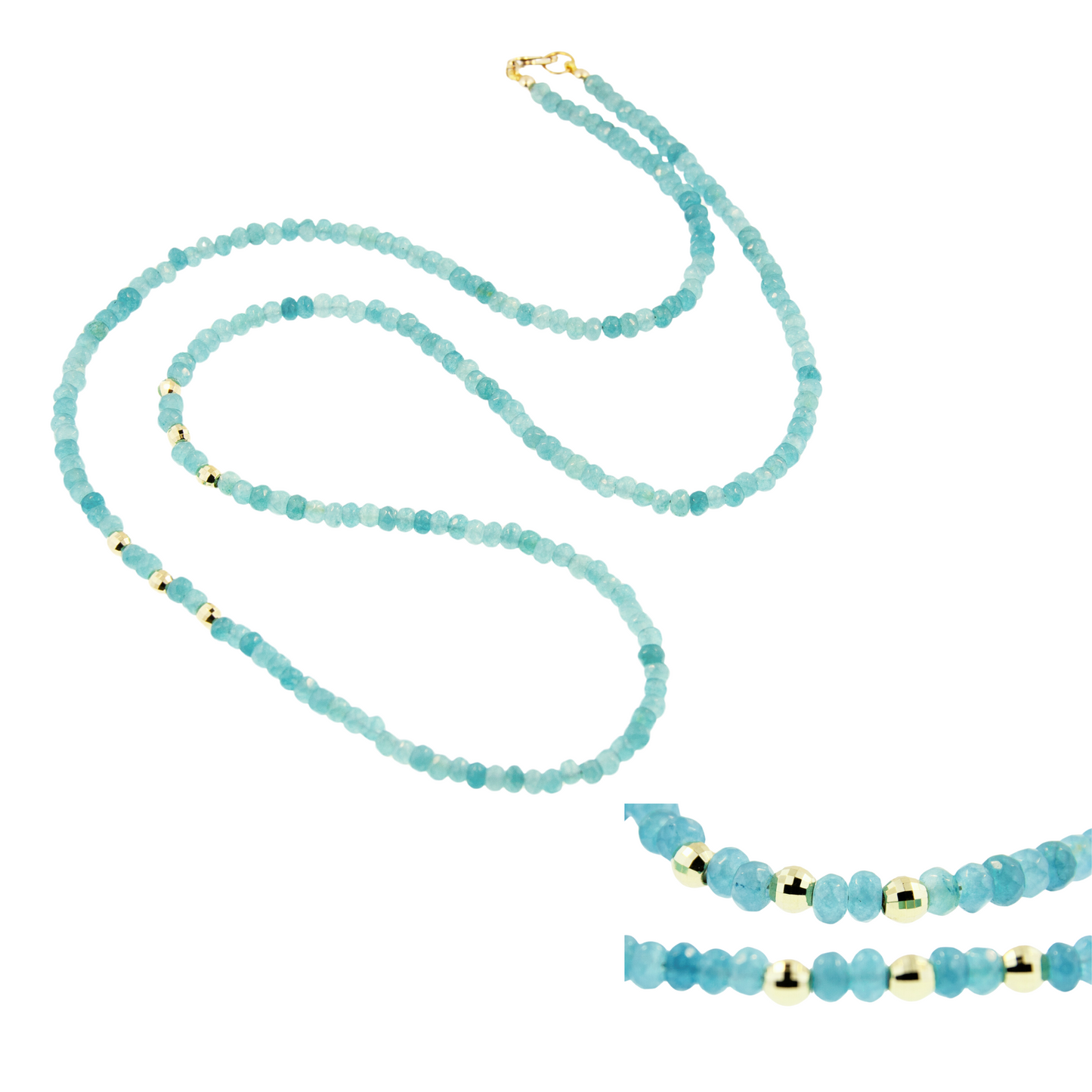 14K Gold Amazonite Mirror Bead Rope Necklace