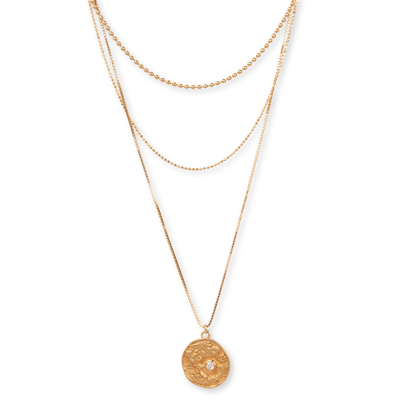 Gold Over Sterling Triple Strand Medallion Necklace