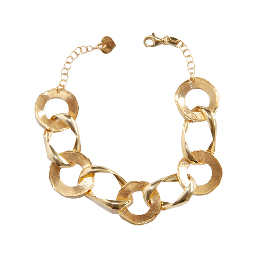 Gold Over Sterling Open Discs & Twisted Links Bracelet