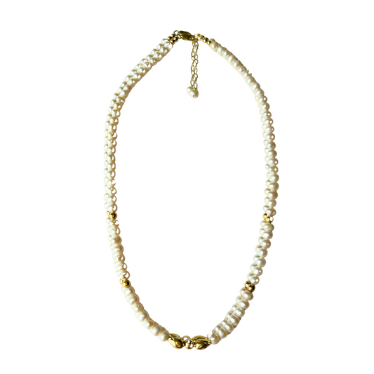 Gold Over Sterling White Pearl Floral Bead Necklace