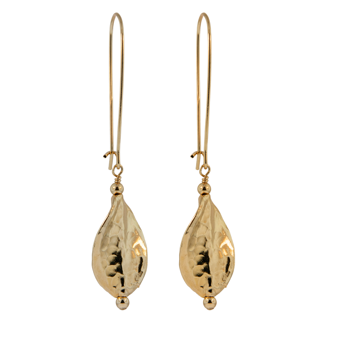 Gold Over Sterling Hammered Leaf Drop Earring