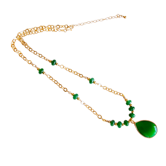 Gold Over Sterling Green Jade Drop Necklace