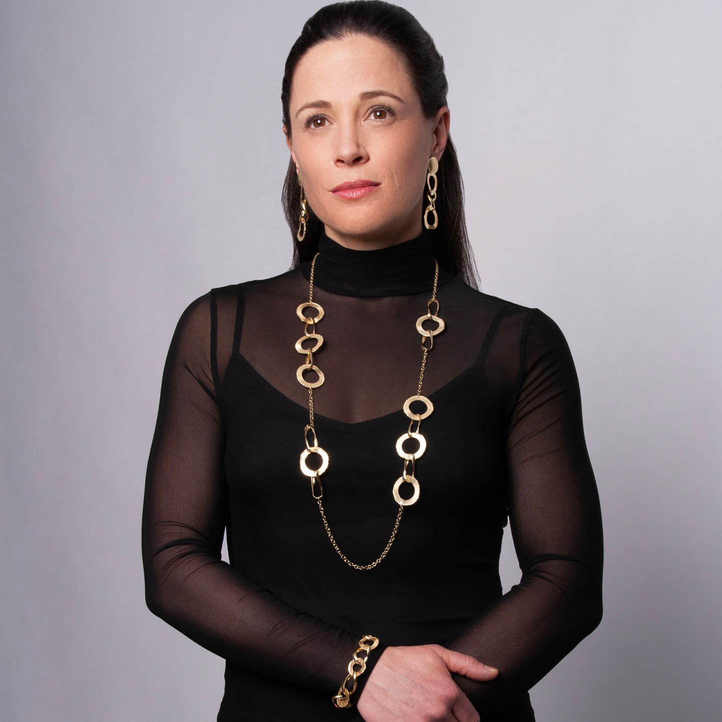 Gold Over Sterling Open Discs & Twisted Links Necklace