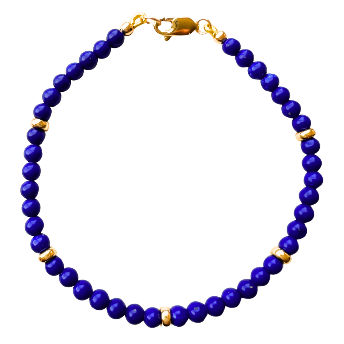 14K Gold Lapis 4mm Gold Rondelle Bracelet