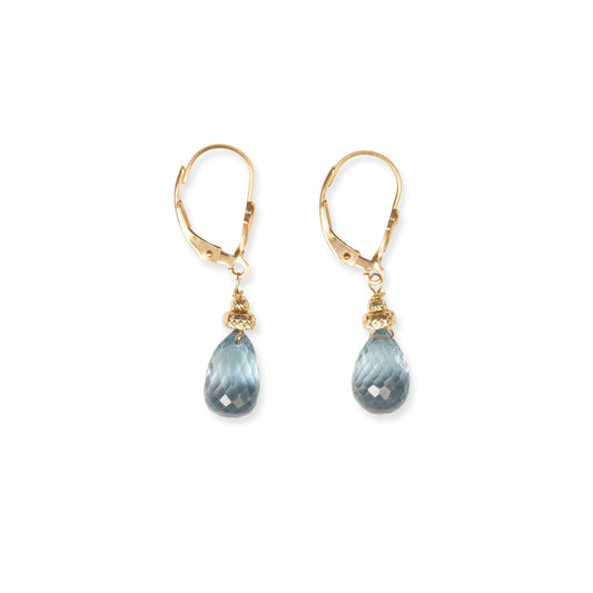 14K Gold London Blue Topaz Briolette Earring