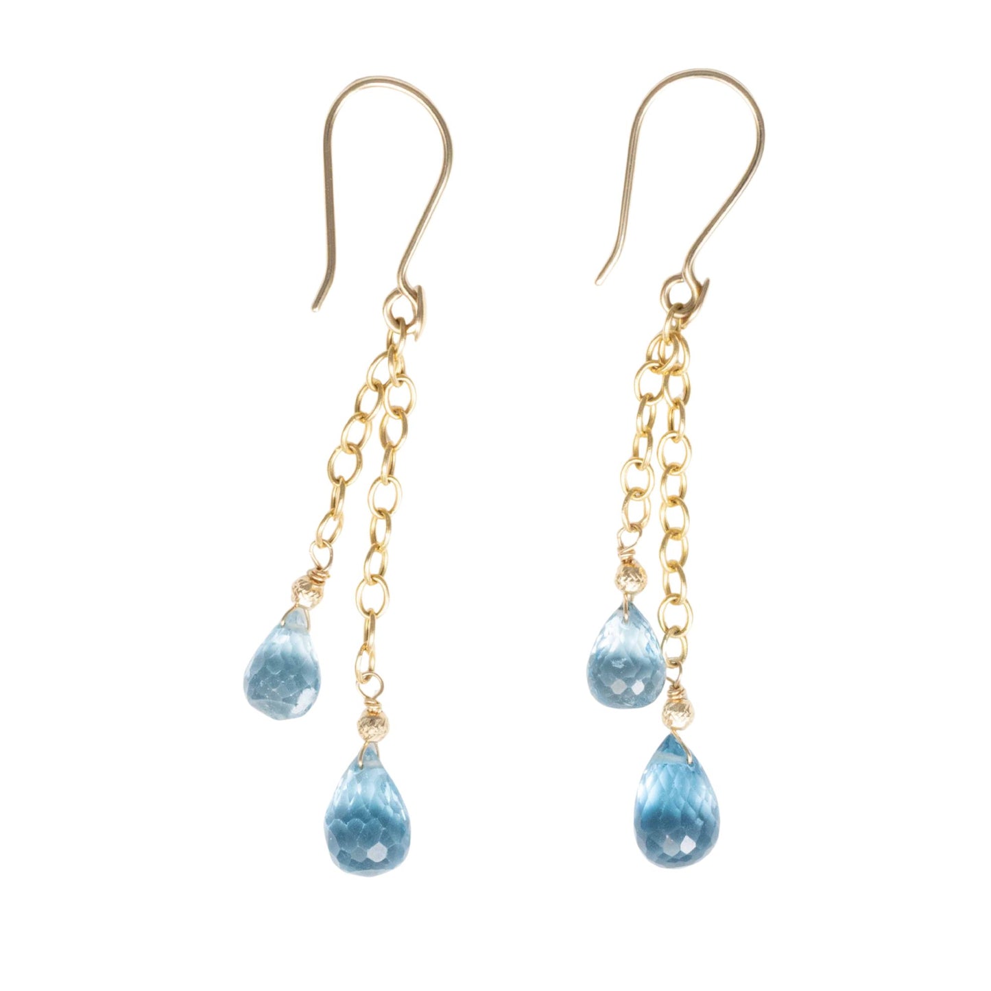 14K Gold London Blue Topaz Briolette Chain Earring