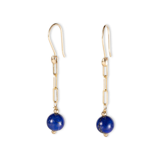 14K Gold Lapis 8mm Paperclip Chain Earring