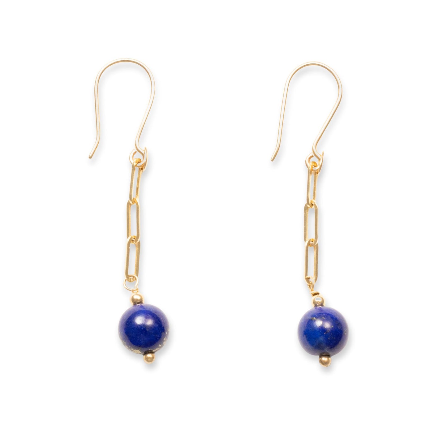 14K Gold Lapis 8mm Paperclip Chain Earring