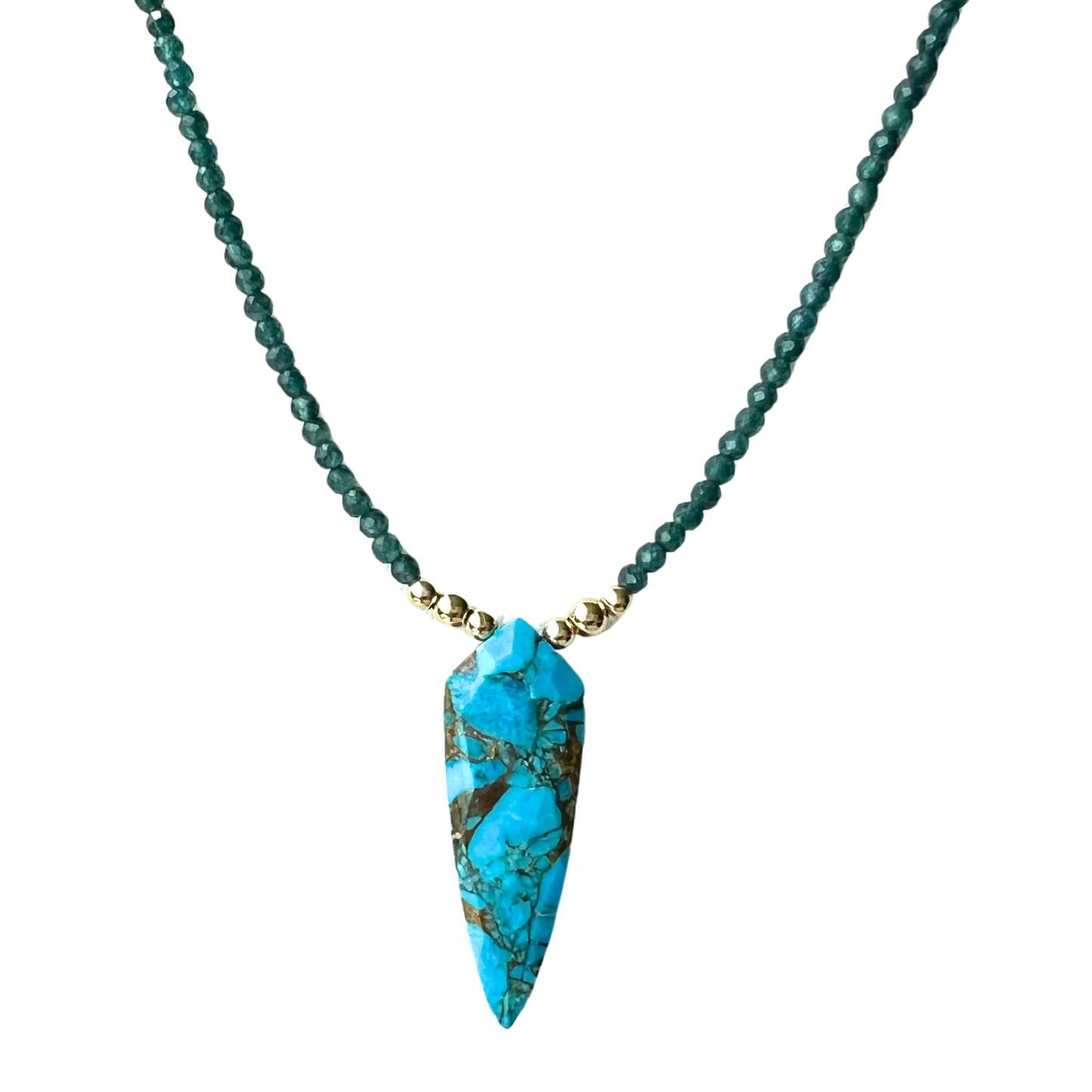 14K Gold Bronze Turquoise Shield 2mm Apatite Necklace