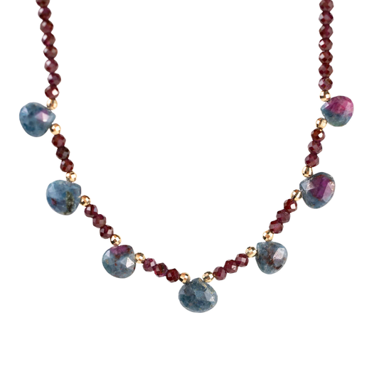 14K Gold Ruby Zoisite & Garnet Necklace