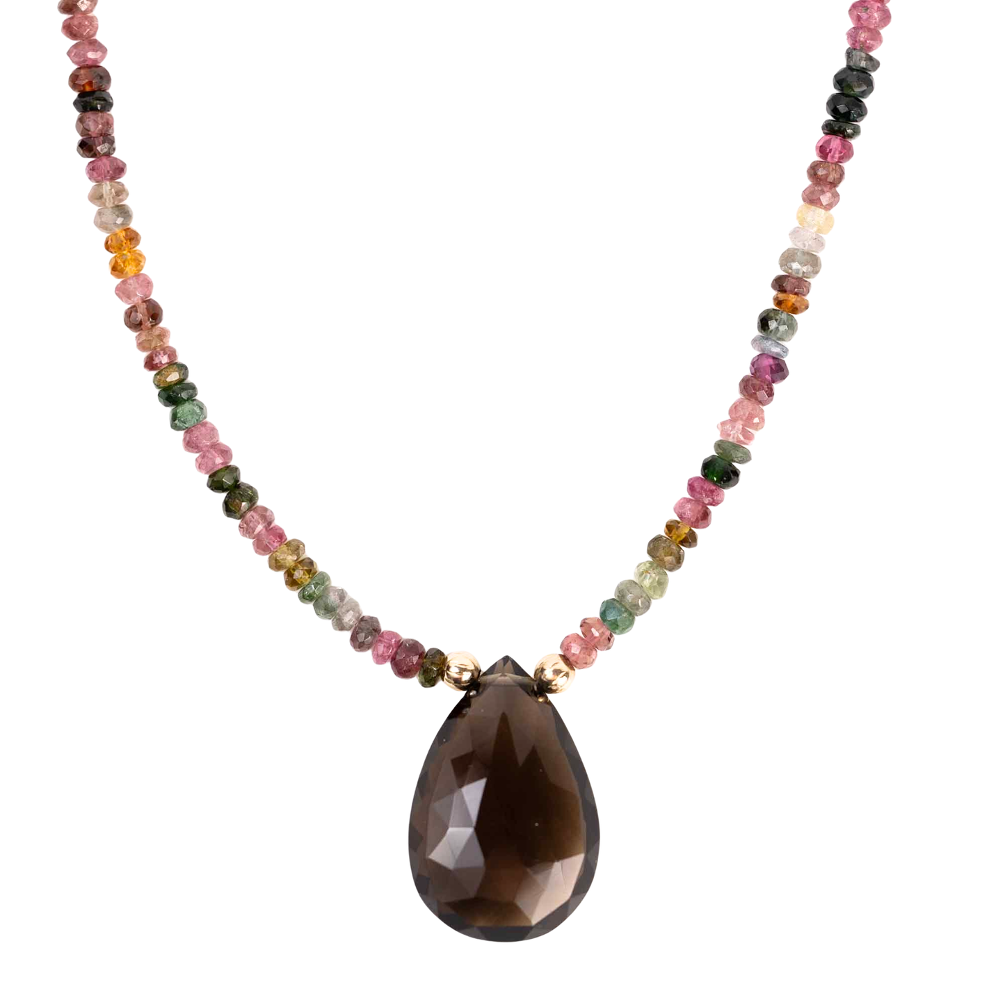 14K Gold Smoky Quartz & Tourmaline Necklace