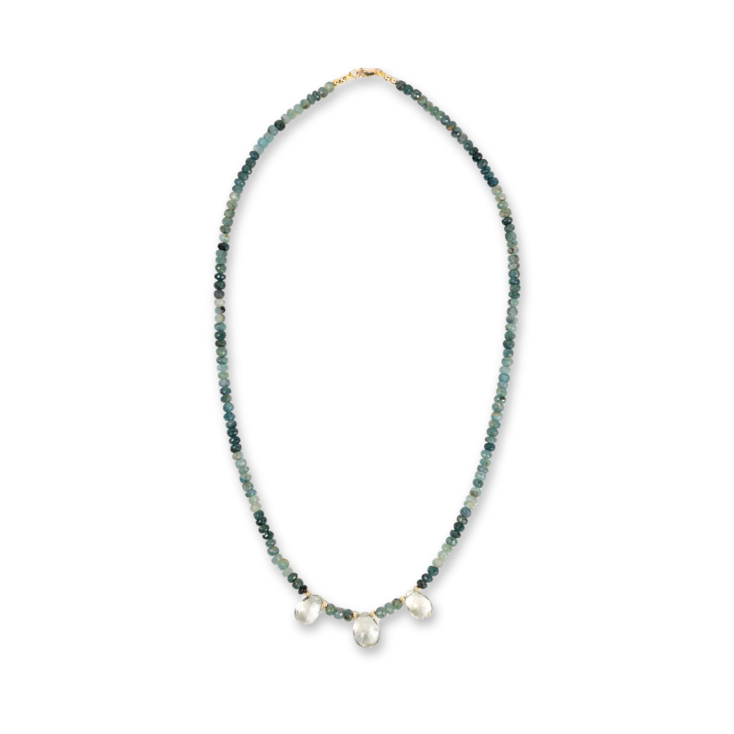 14K Gold Natural Zircon & Green Amethyst Necklace