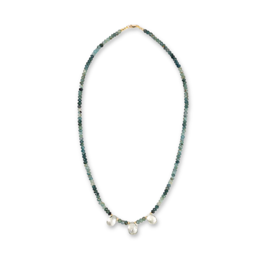 14K Gold Natural Zircon & Green Amethyst Necklace