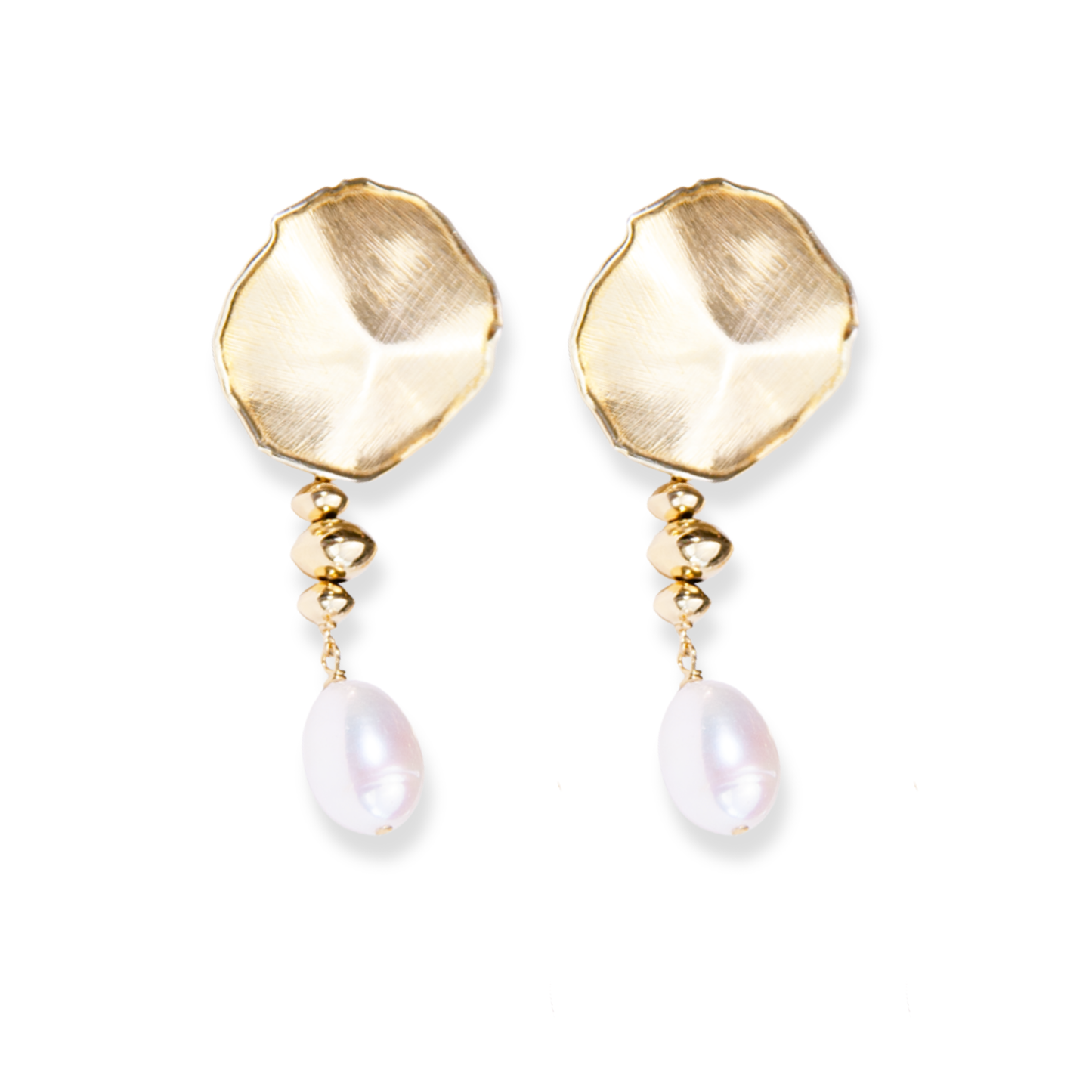 Gold Over Sterling White Pearl Satin Disc Post Earring