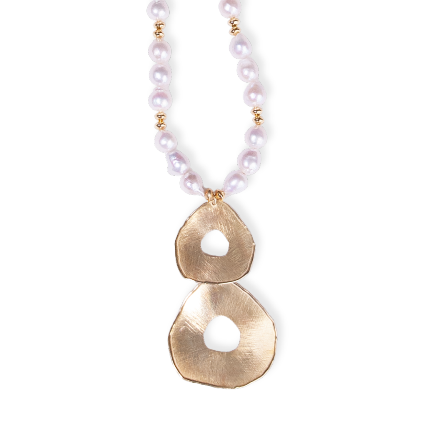 Gold Over Sterling White Baroque Pearl Satin Disc Necklace
