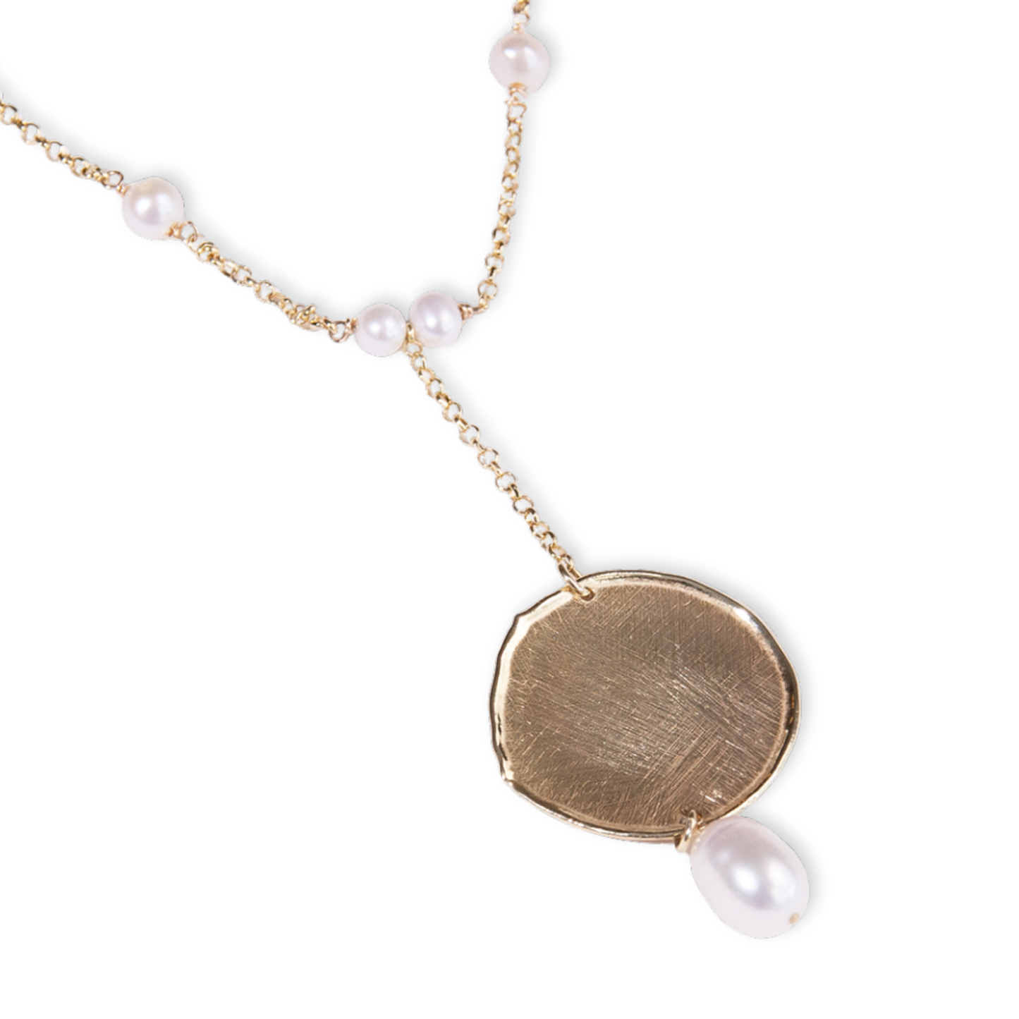 Gold Over Sterling White Pearl Satin Disc Y Necklace