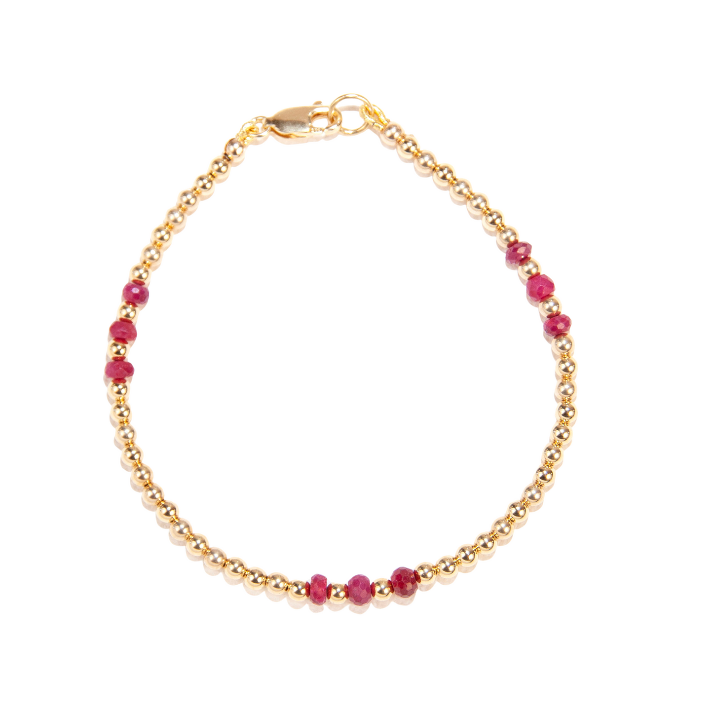 Gold Over Sterling Ruby 3mm Ball Bracelet